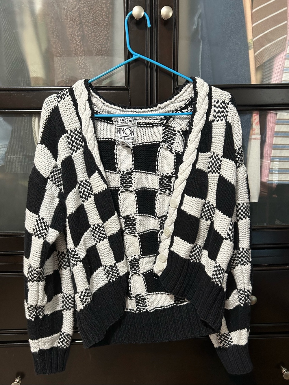 Handknit Checkerboard Cardigan Sweater - Black & White NASCAR Racing